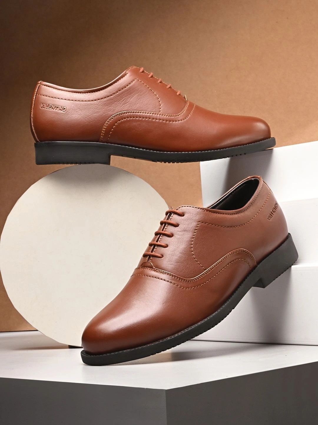 Valentino Men Leather Round Toe Lace-Ups Formal Oxfords-image-48