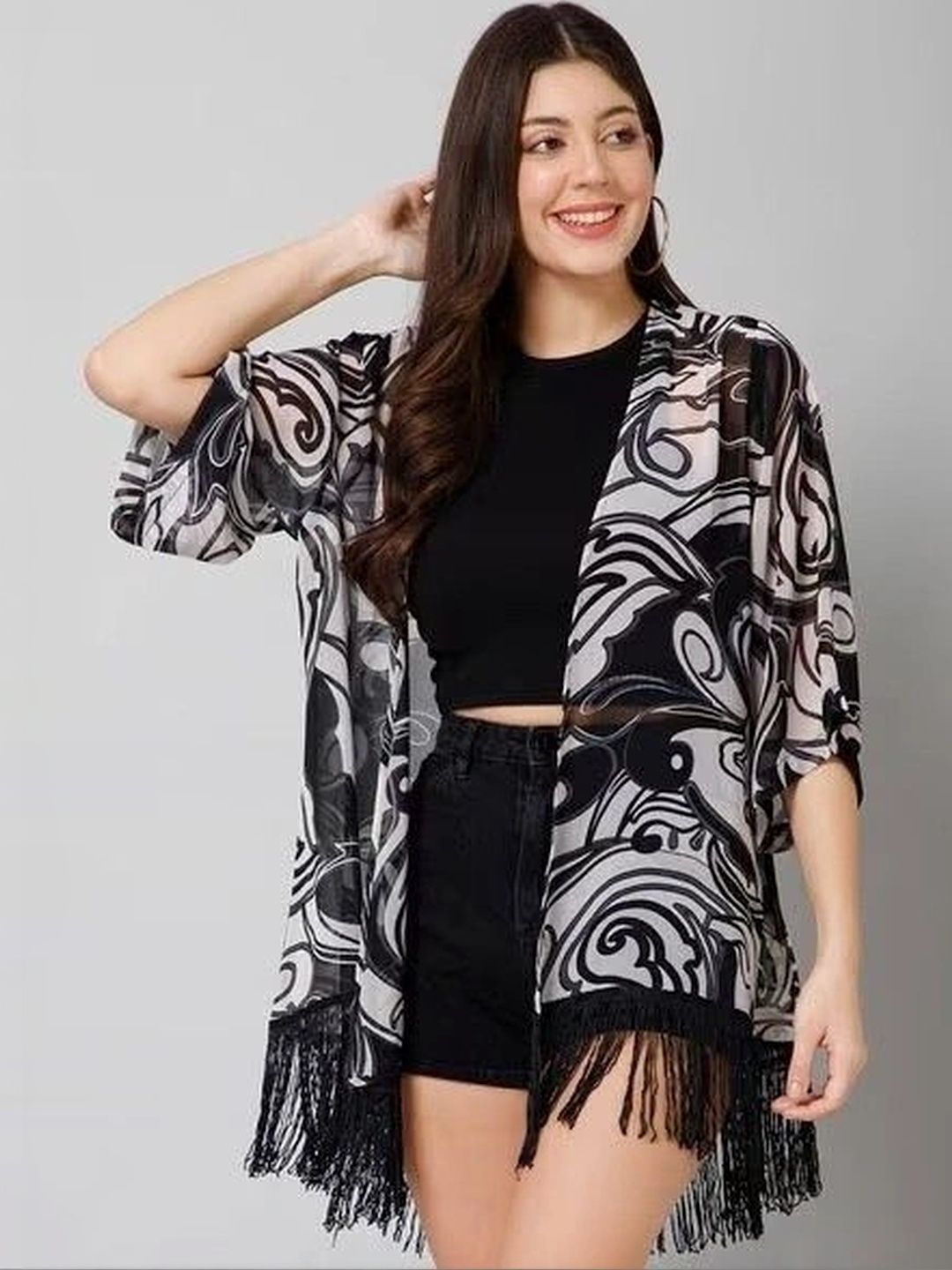 DearDean Women Printed Tasselled Shrug-picture-48