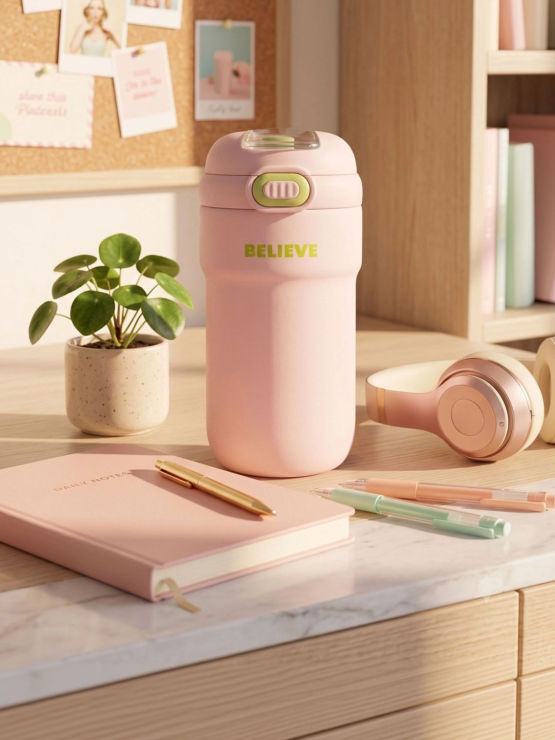 PIXNA Pink & Green Single Stainless Steel Solid Water Bottle-image-47