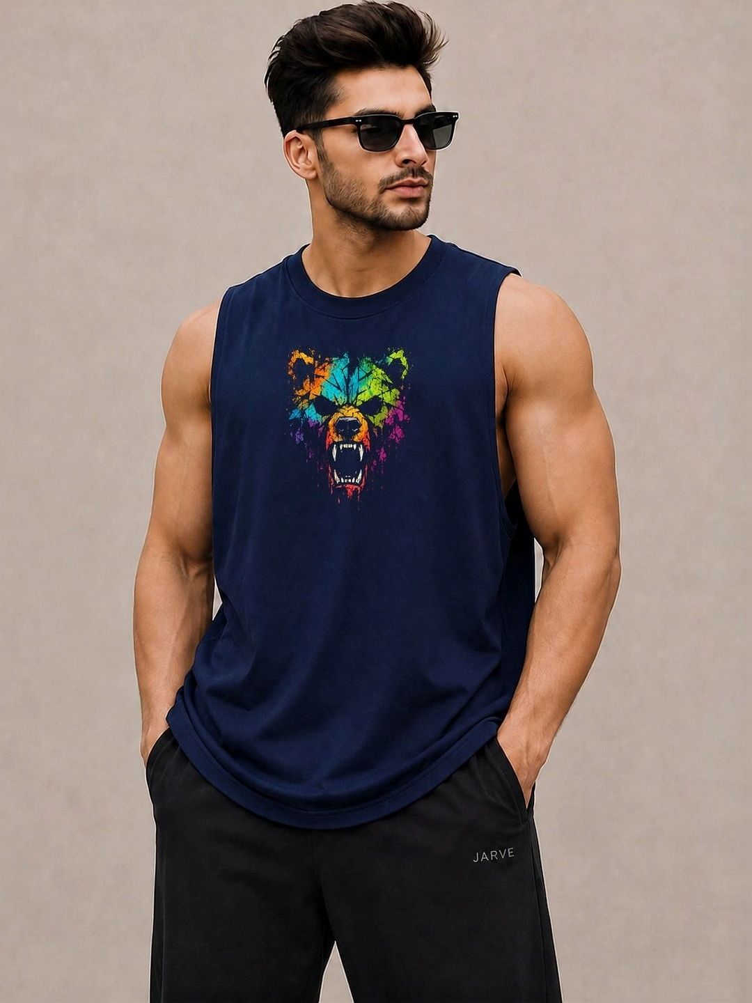 Moda Rapido Printed Cotton Blend Gym Vest-picture-16