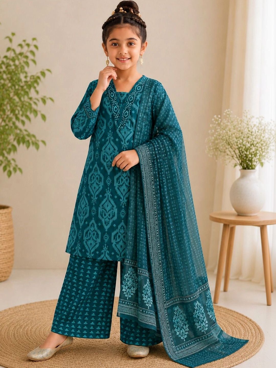 KALINI Girls Ethnic Motifs Printed Regular Kurta with Palazzos & With Dupatta-picture-19