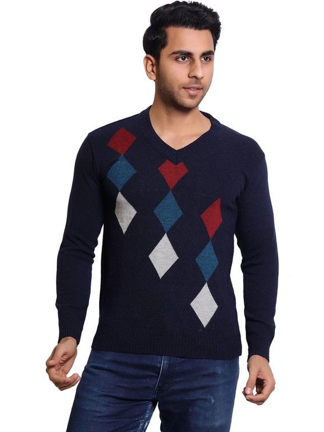Grand Line Men Argyle Woollen Pullover-picture-44