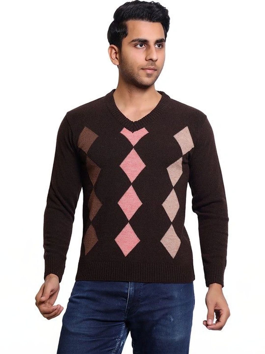 Grand Line Men Argyle Woollen Pullover-picture-33