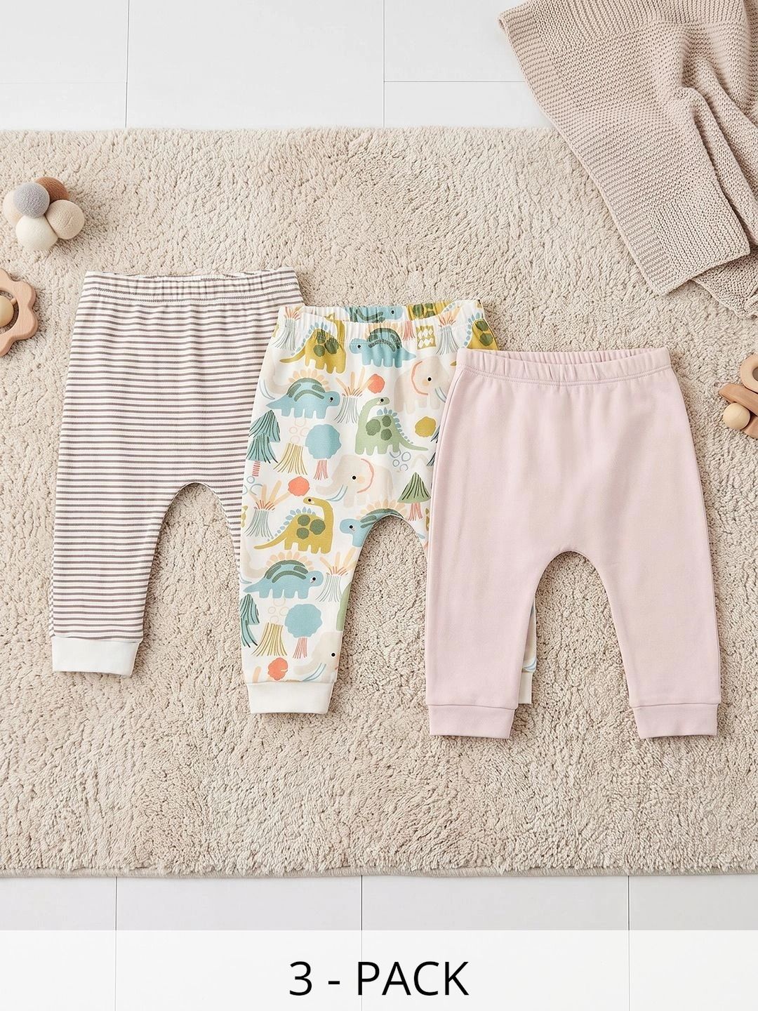 Lil Tomatoes Baby Pack of 3 Regular Fit Striped Track Pants-picture-48