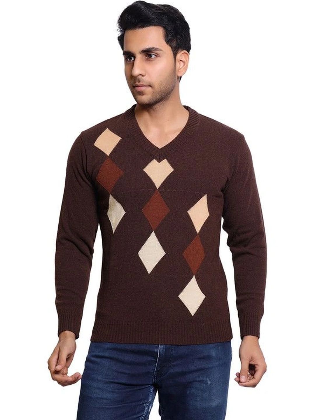 Grand Line Men Argyle Woollen Pullover-picture-40