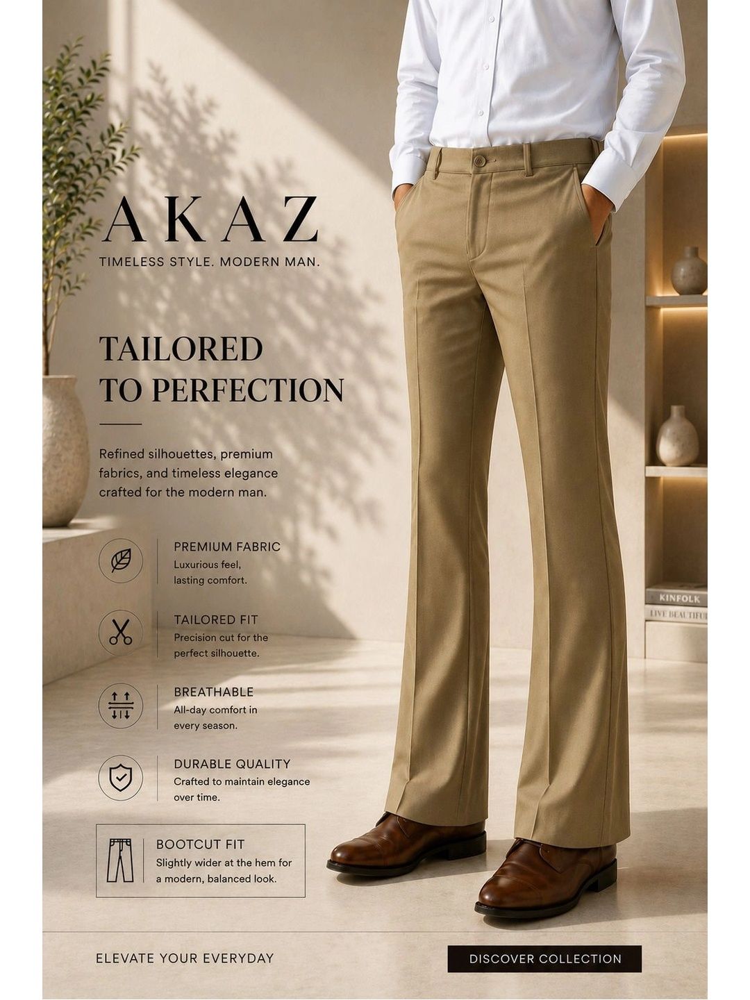 Akaz Men Tailored Flared Easy Wash Trousers-picture-52
