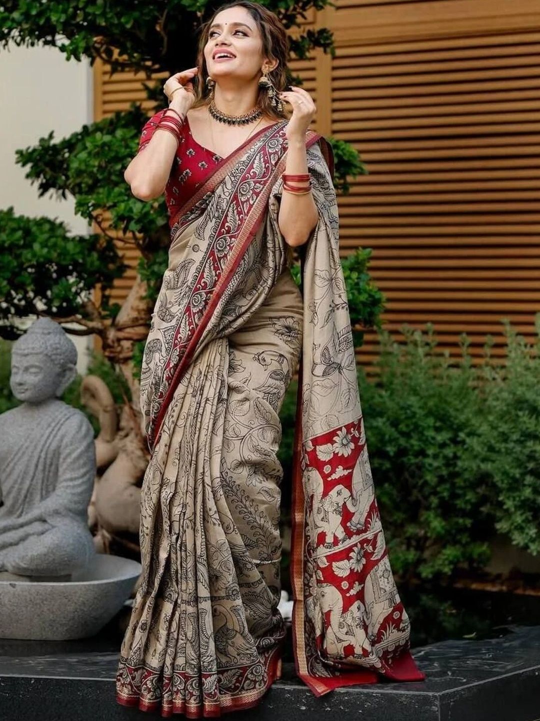 Sangria Kalamkari Pure Linen Designer Saree-picture-10