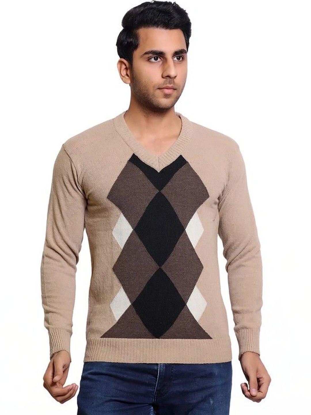 Grand Line Men Argyle Checked Woollen Pullover-picture-28