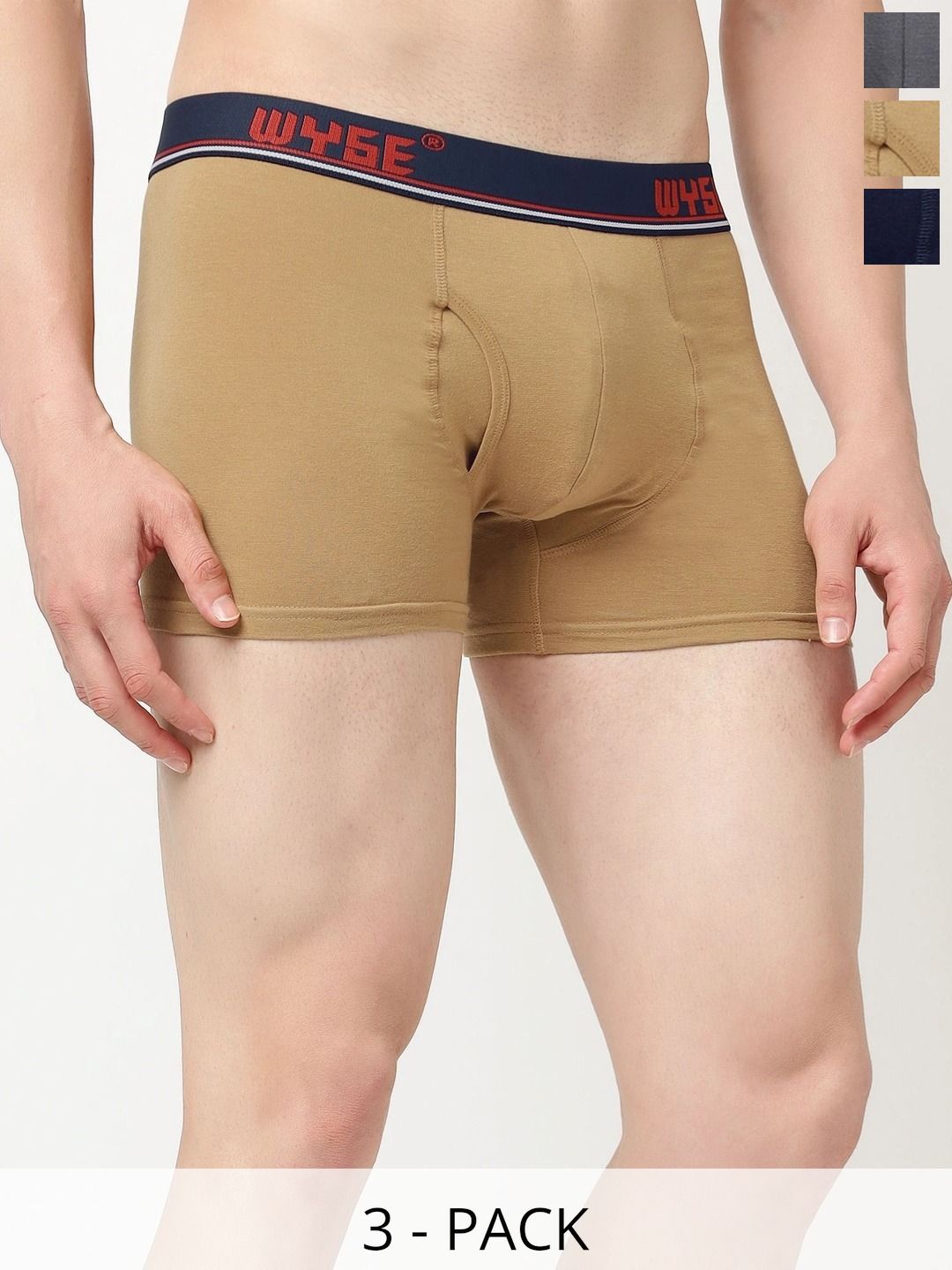 WYSE Pack of 3 Cotton Assorted Solid Trunks-picture-14