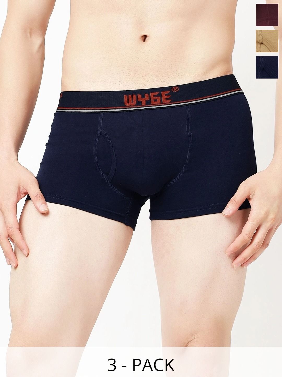 WYSE Pack of 3 Cotton Assorted Solid Trunks-picture-39