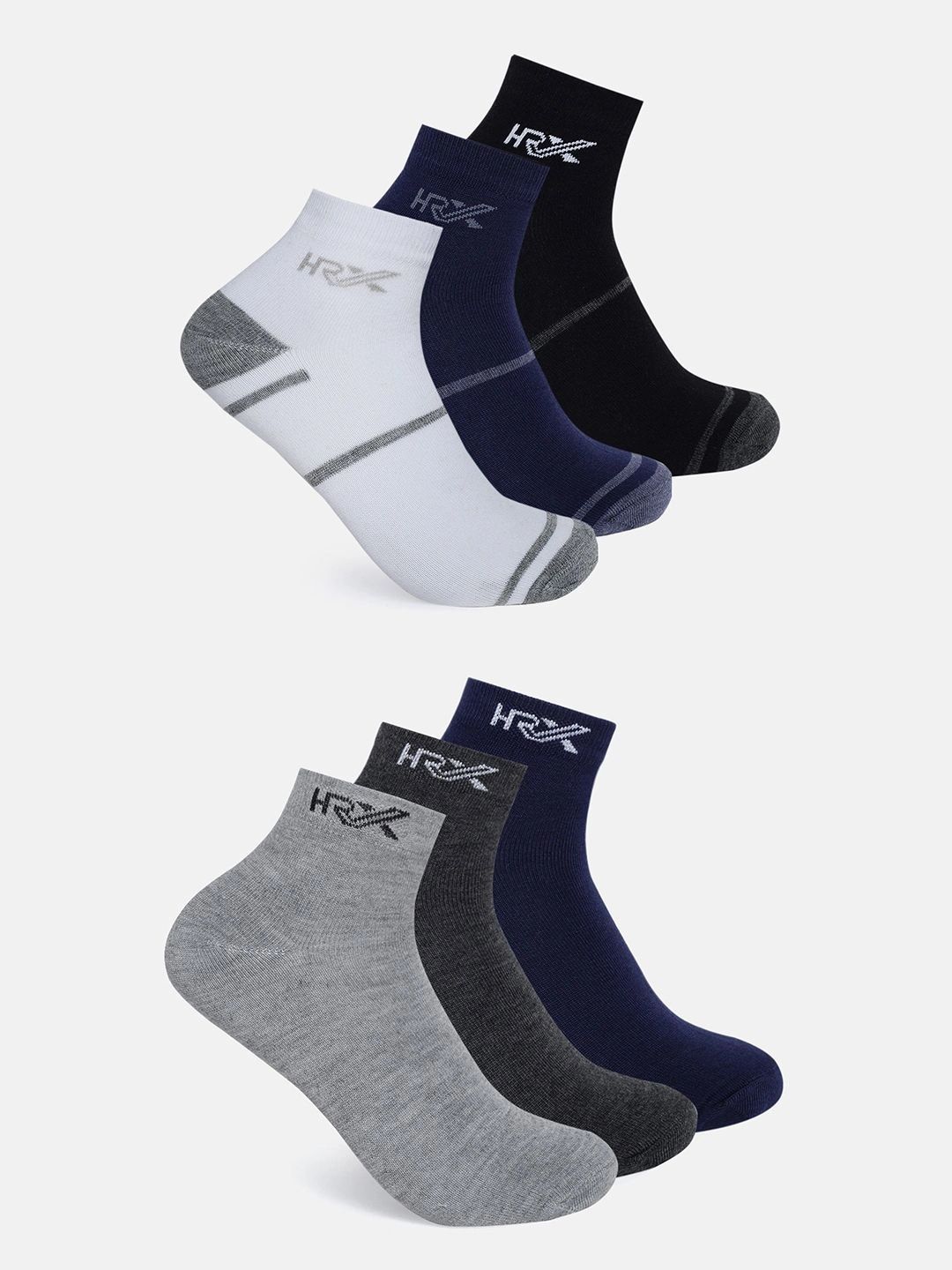 HRX by Hrithik Roshan Men Pack of 6 Cotton Blend Patterned Ankle Length Socks-picture-40