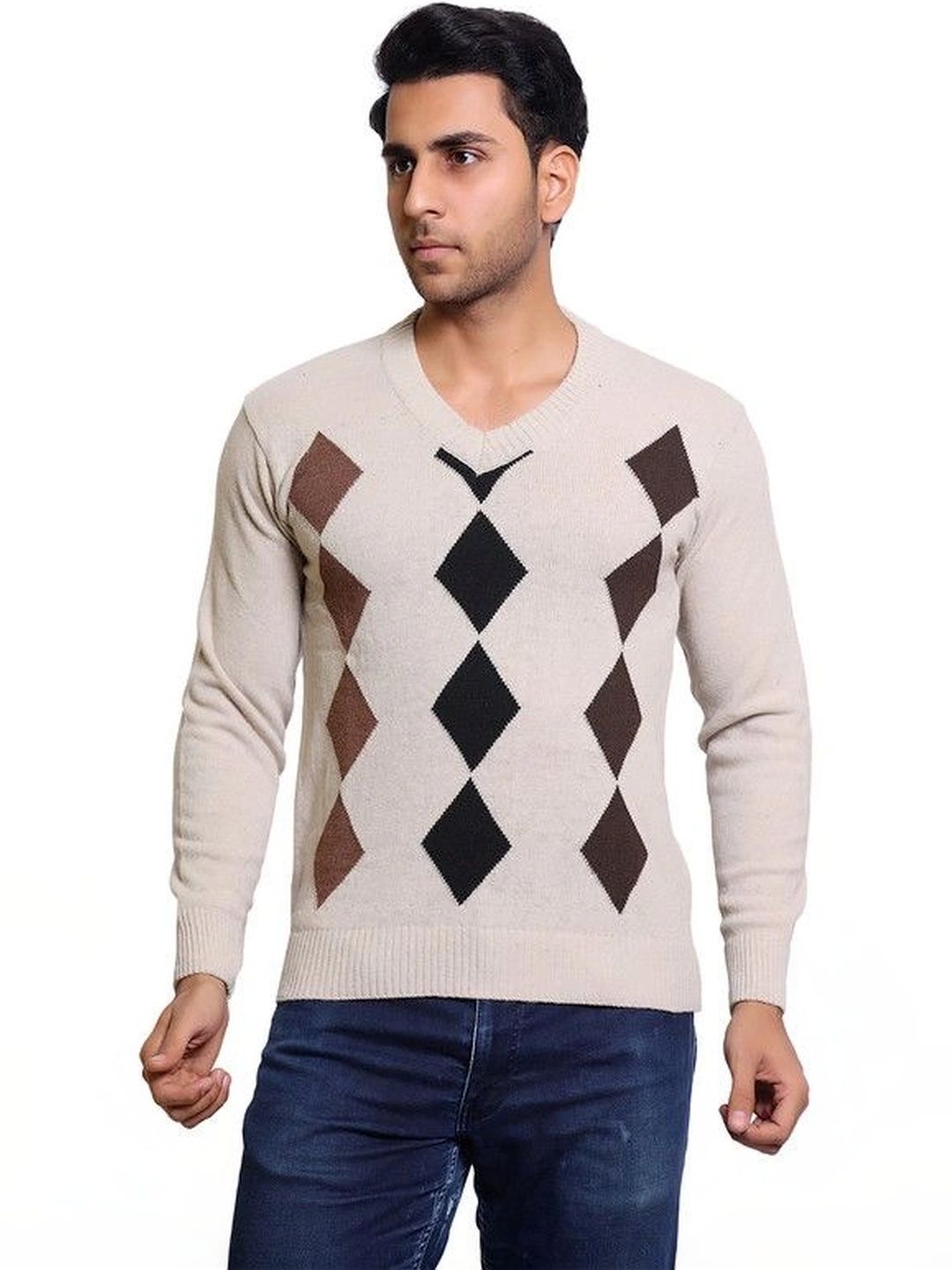 Grand Line Men Argyle Woollen Pullover-picture-32