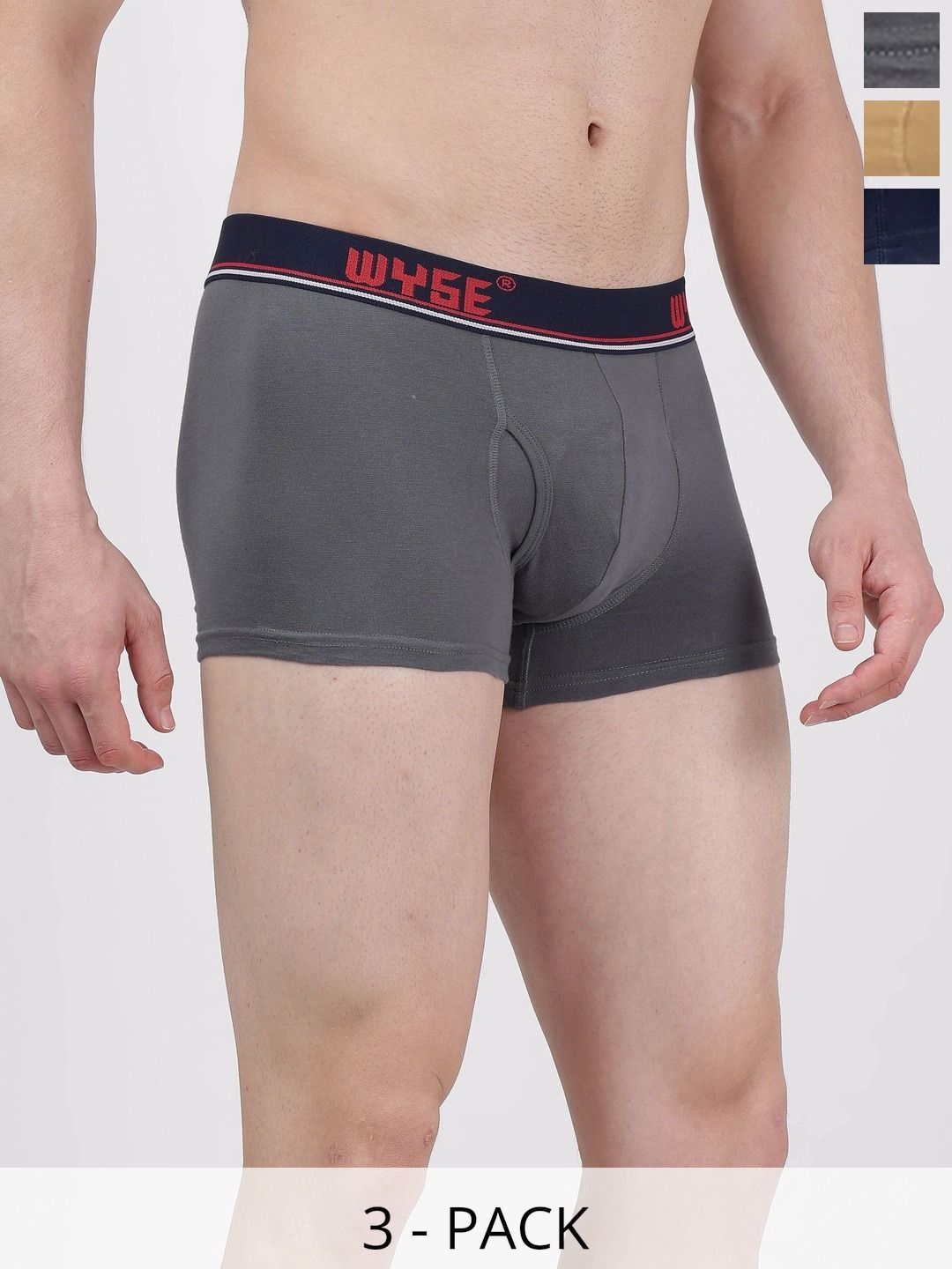 WYSE Pack of 3 Cotton Assorted Solid Trunks-picture-30