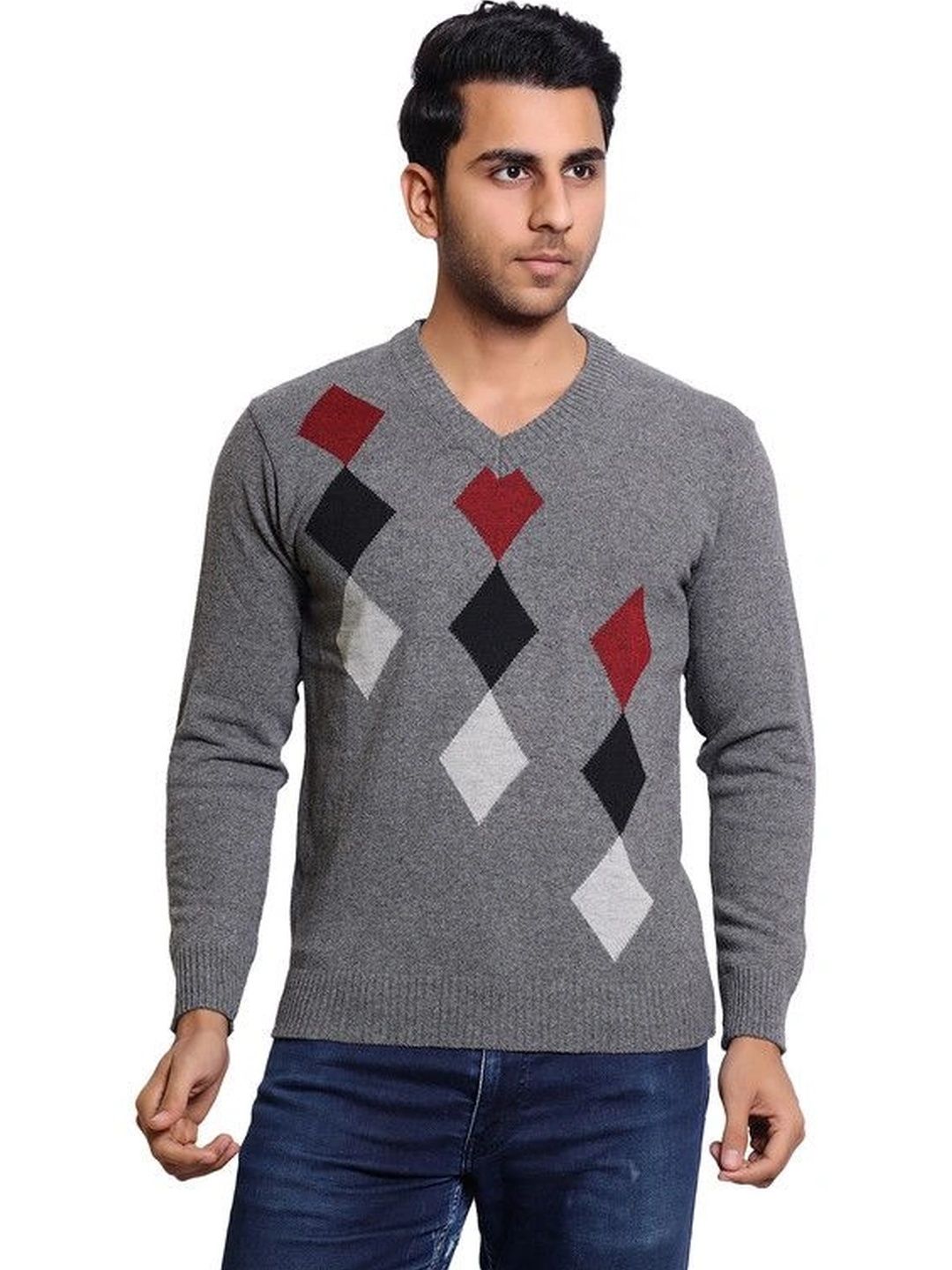 Grand Line Men Argyle Printed Woollen Pullover-picture-34