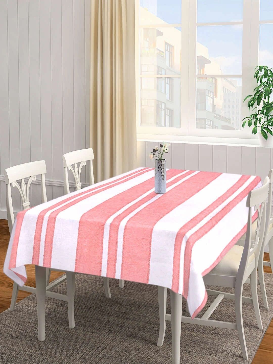 Myntra Elegant Homes Pink Striped Cotton 6-Seater Table Cover with Textured details-image-38