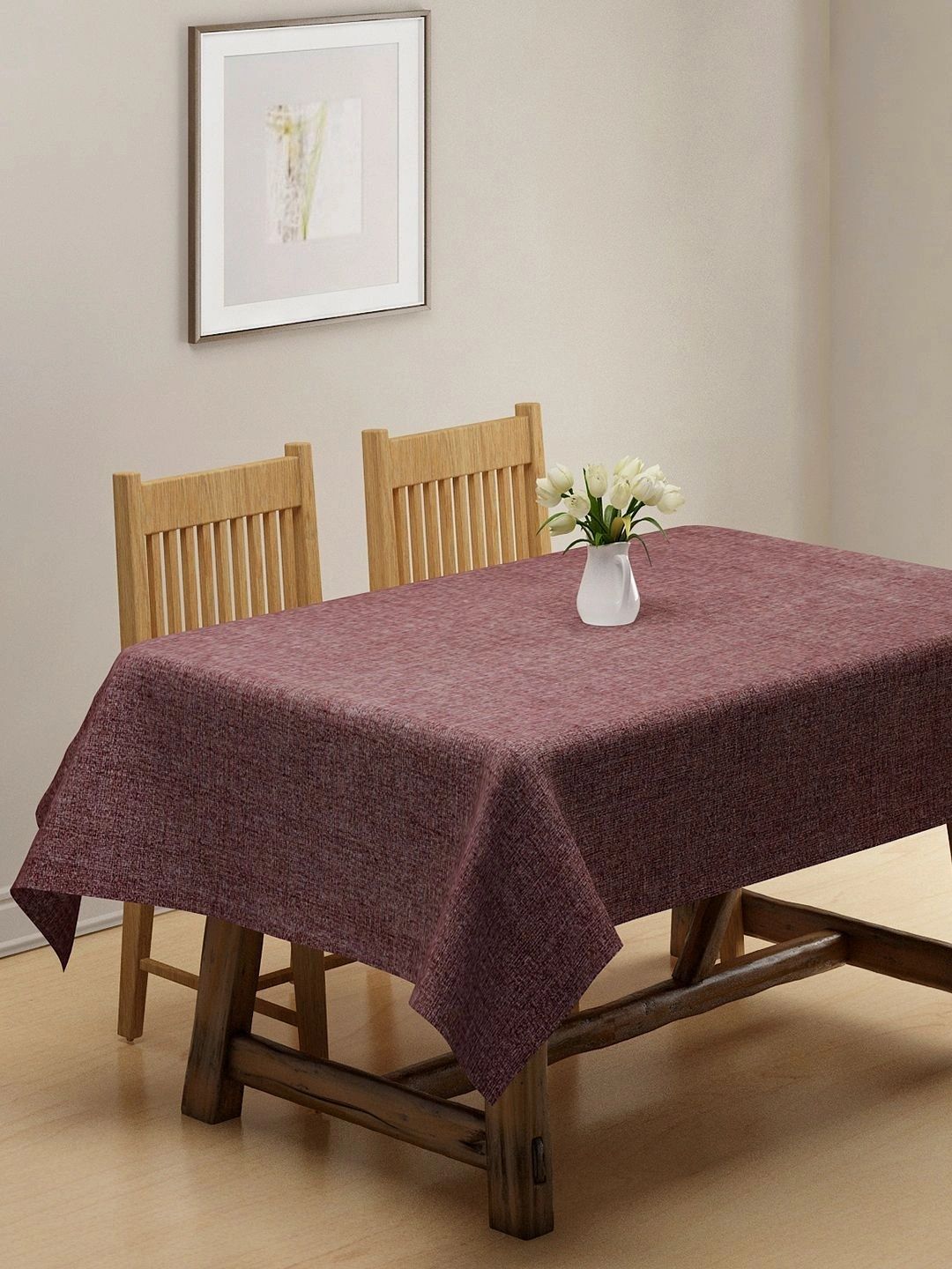 Myntra Elegant Homes Maroon Cotton 6-Seater Table Cover with Textured details-picture-34