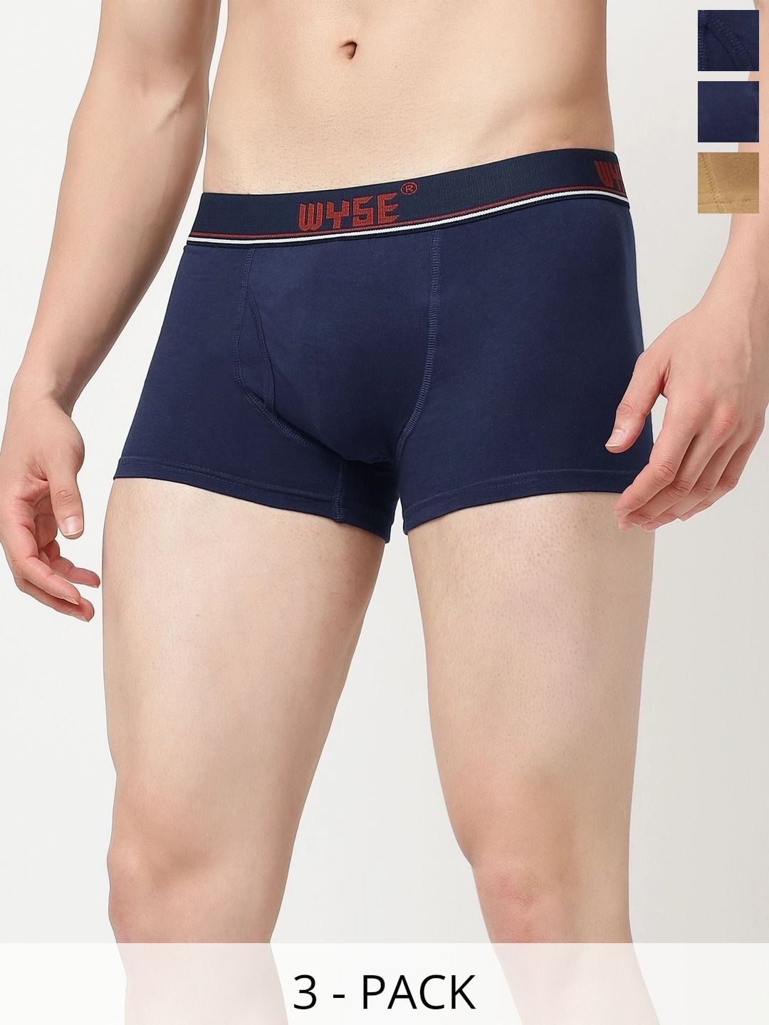 WYSE Pack of 3 Cotton Assorted Solid Trunks-picture-17
