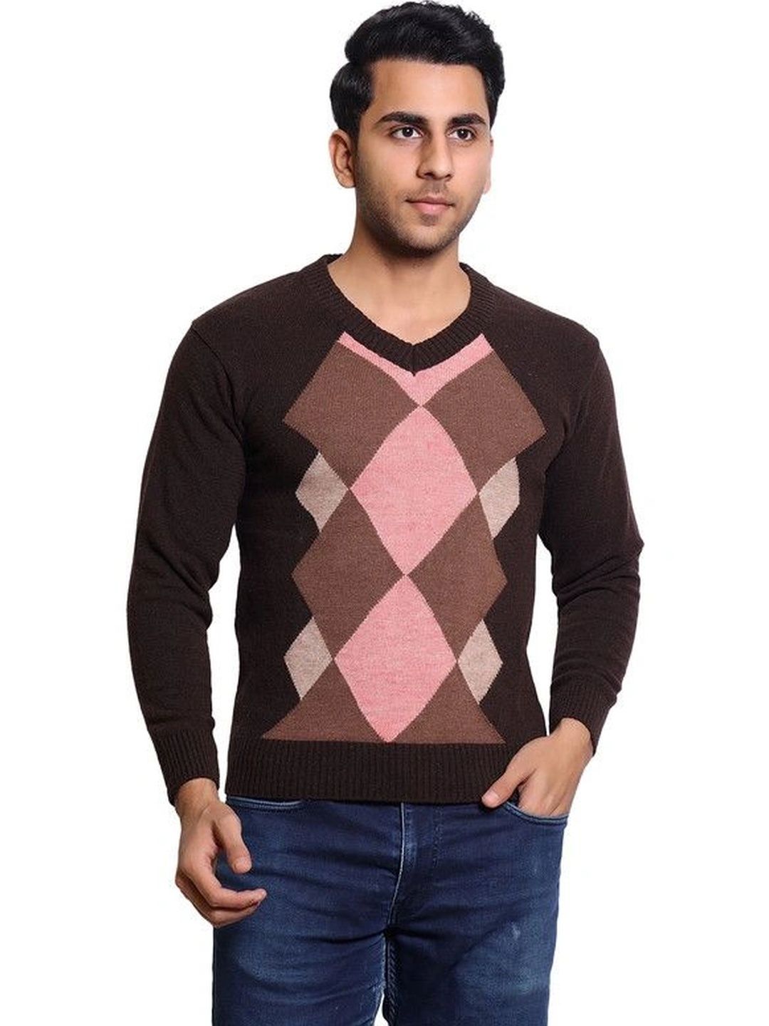 Grand Line Men Argyle Printed Woollen Pullover-picture-33
