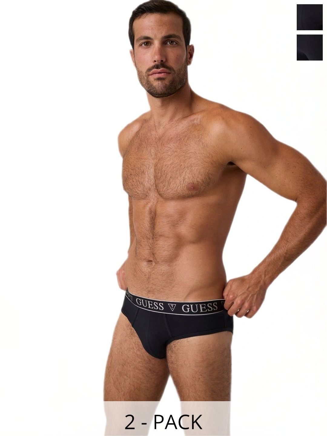 GUESS Men Pack Of 2 Black Cotton Logo Briefs-picture-34