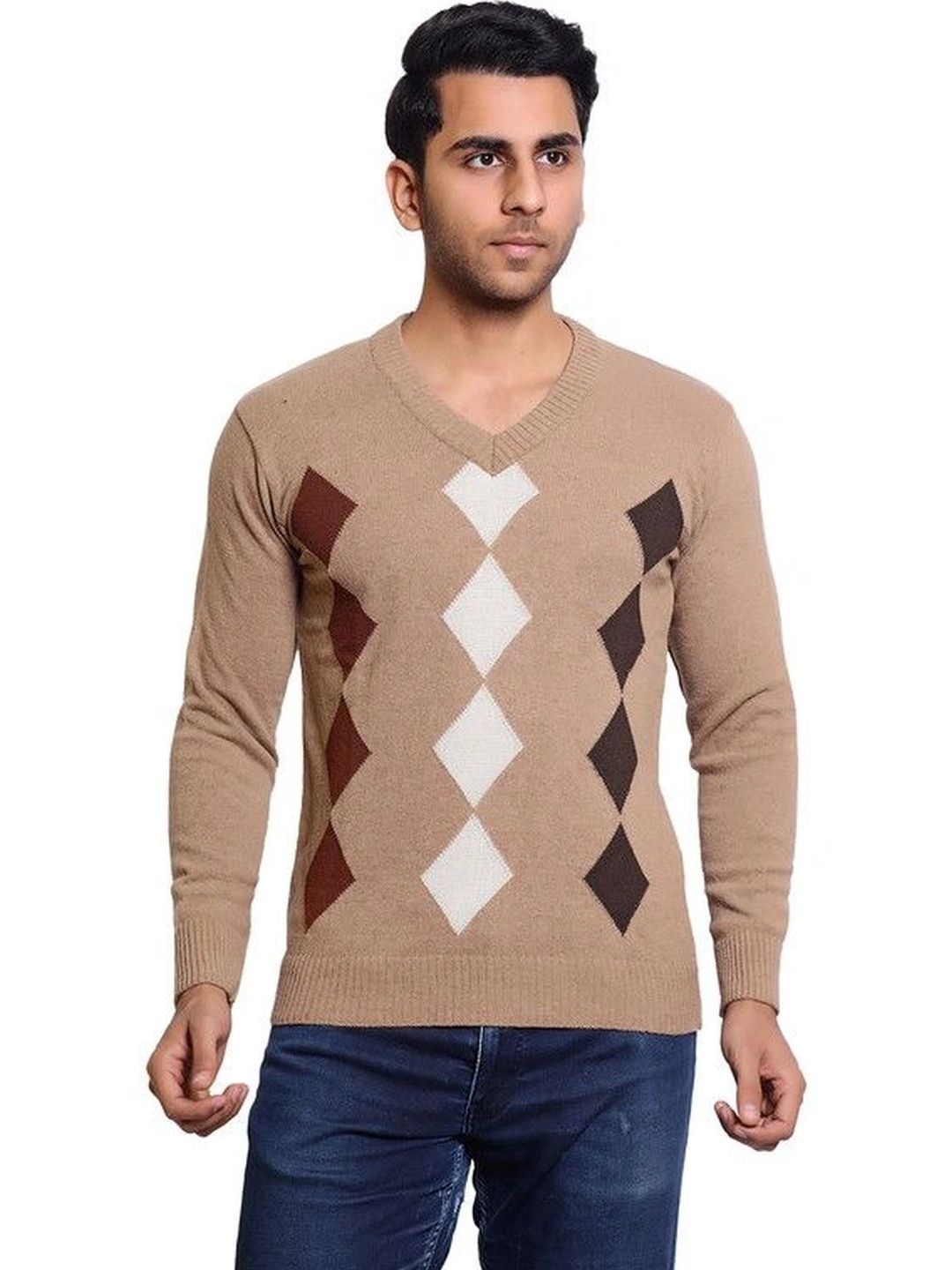Grand Line Men Argyle Checked Woollen Pullover-picture-25