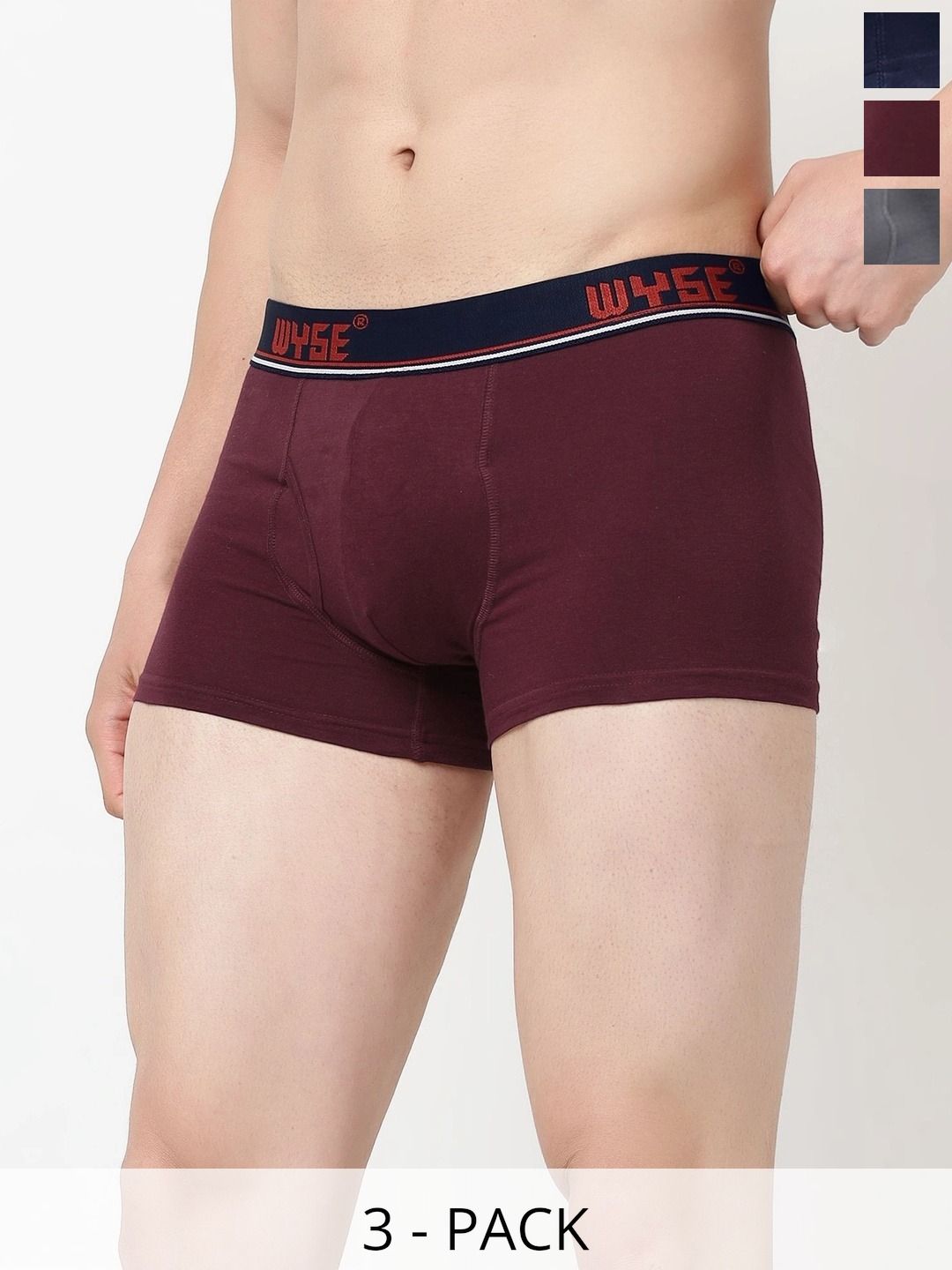 WYSE Pack of 3 Cotton Assorted Solid Trunks-picture-53