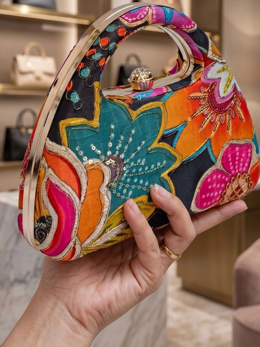 Anouk Printed Embellished Box Clutch-image-3