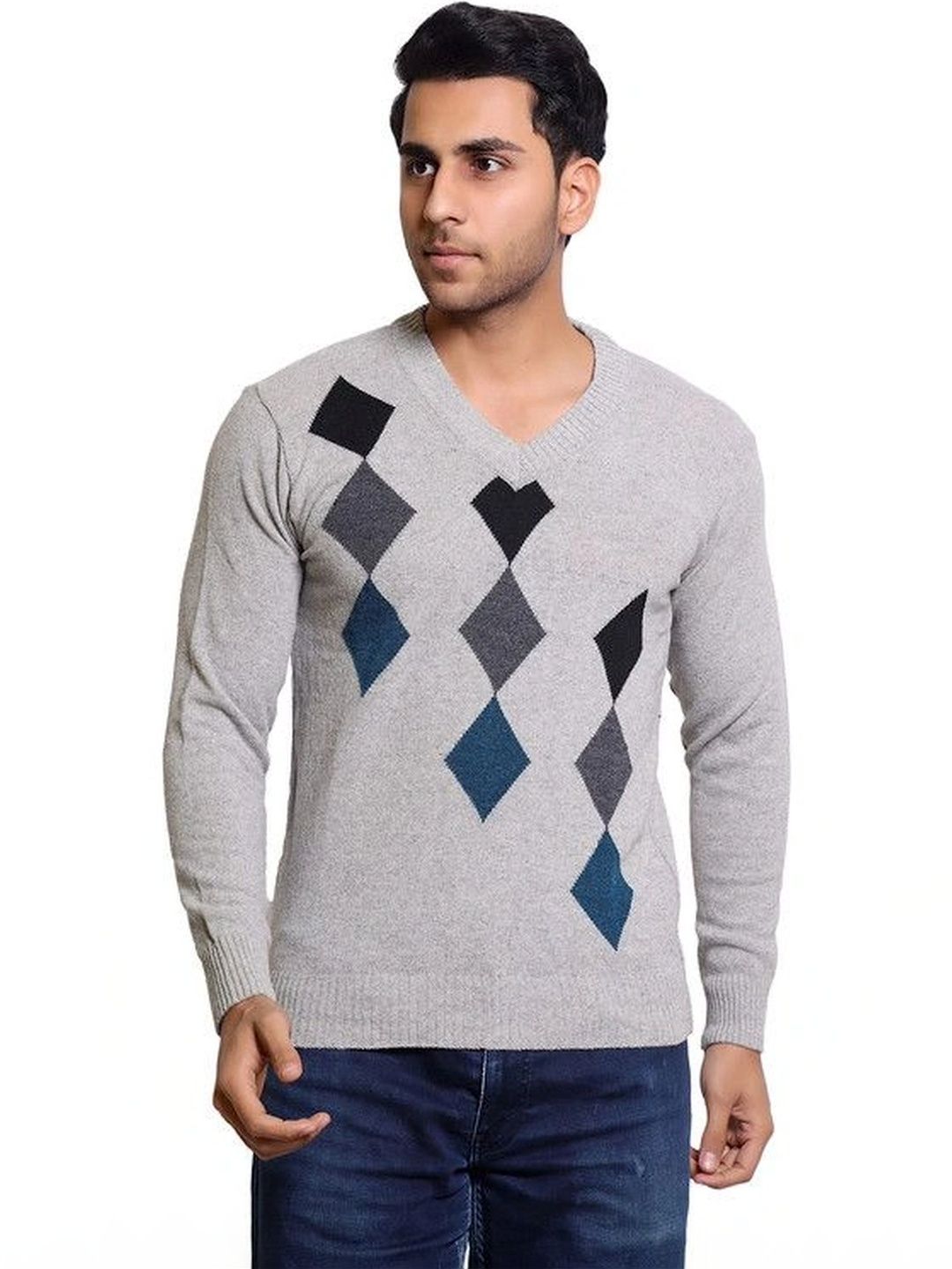 Grand Line Men Argyle Checked Woollen Pullover-picture-20