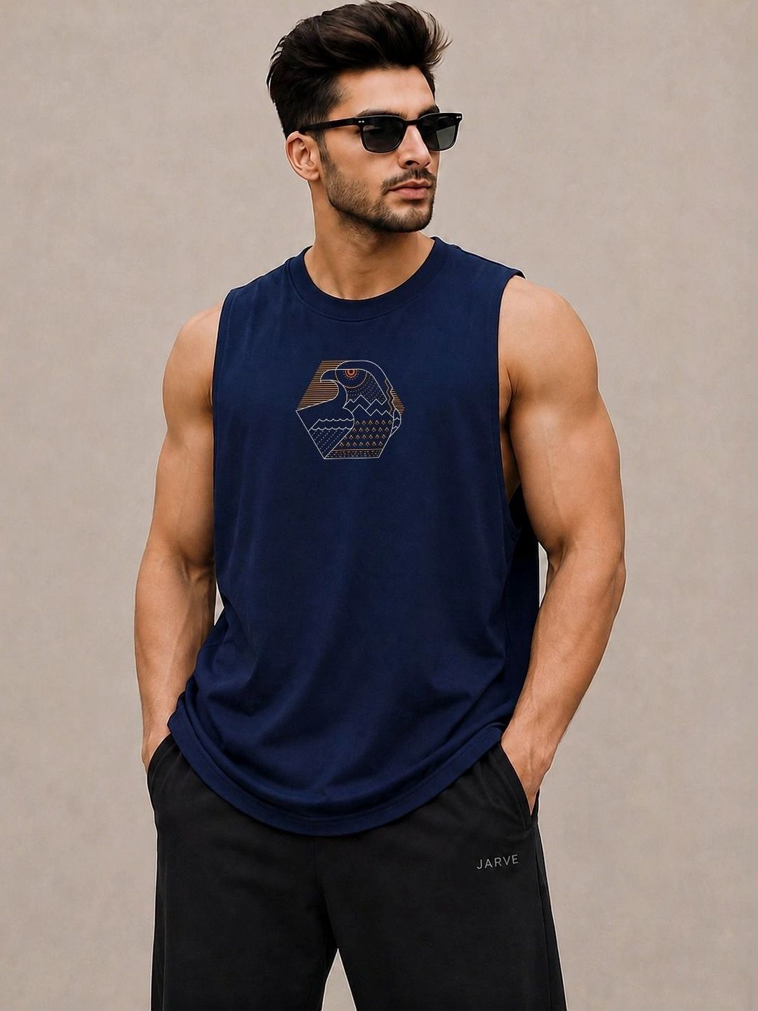 Moda Rapido Printed Cotton Blend Gym Vest-picture-24