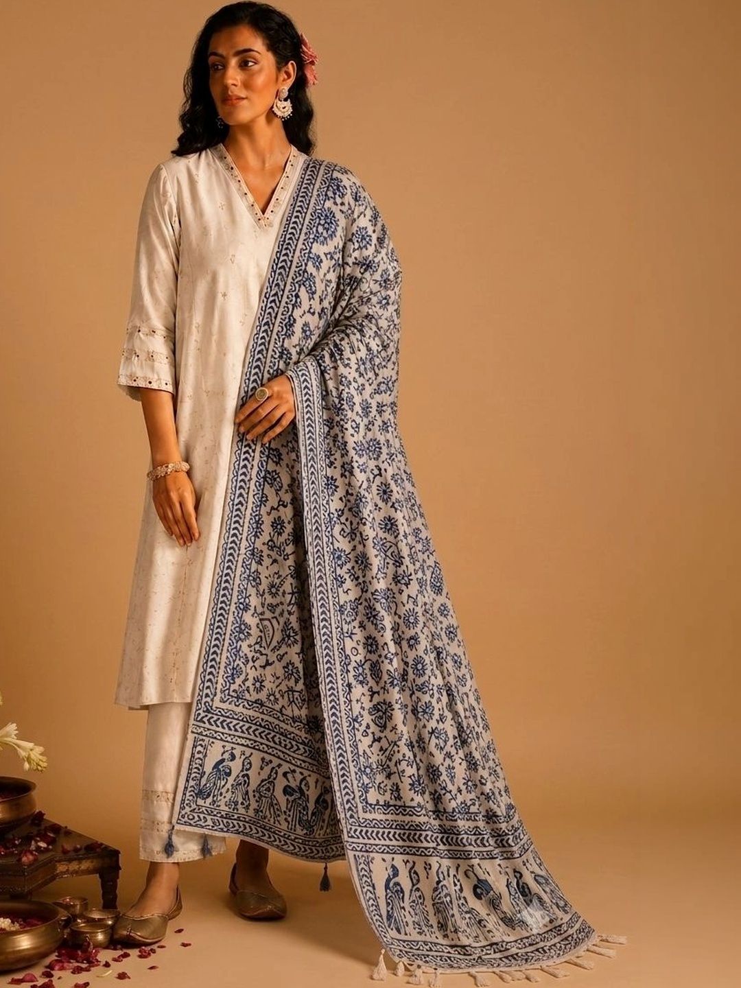 Azira Ethnic Motifs Printed Block Print Dupatta-image-42