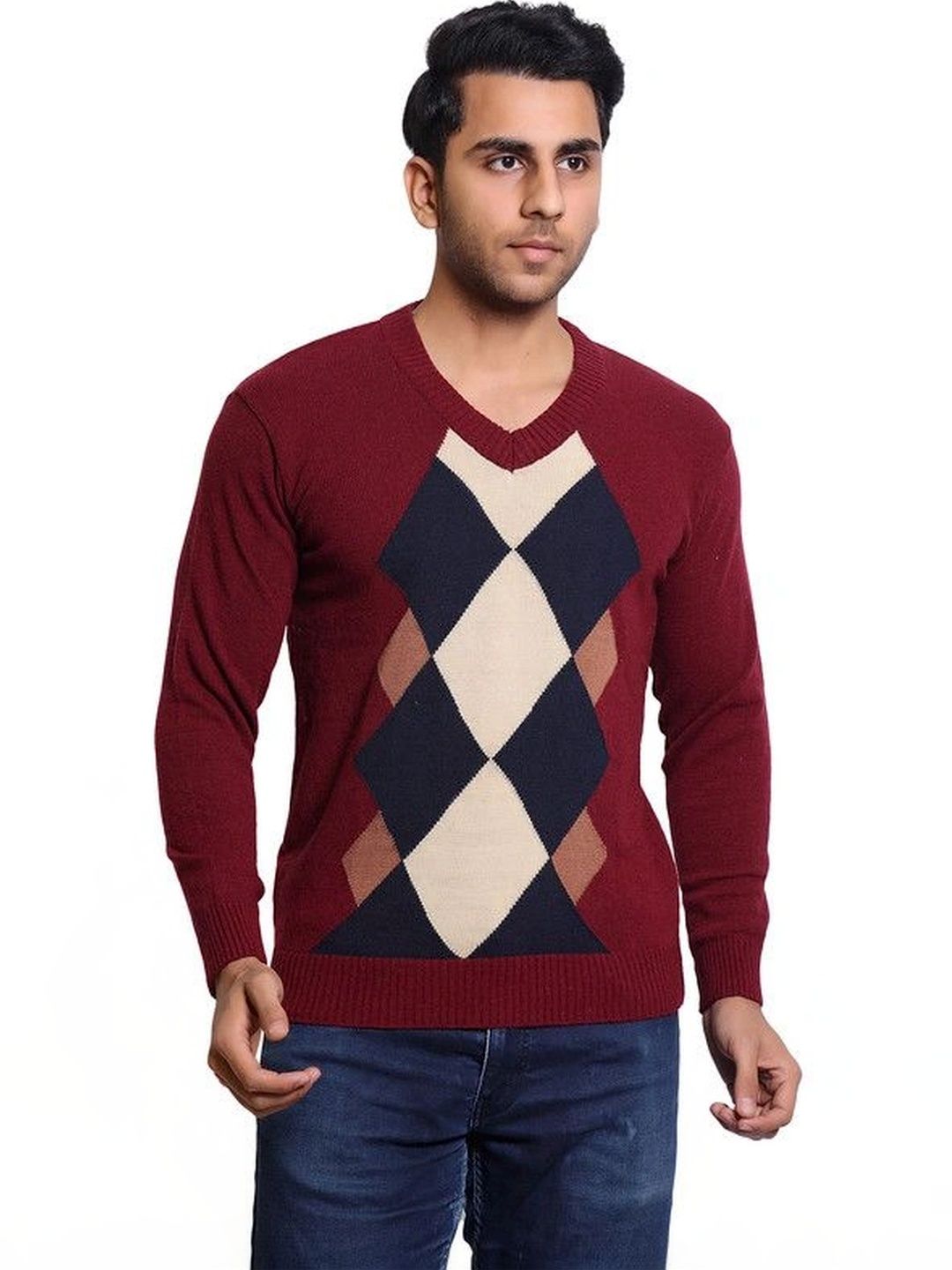 Grand Line Men Argyle Woollen Pullover-picture-35