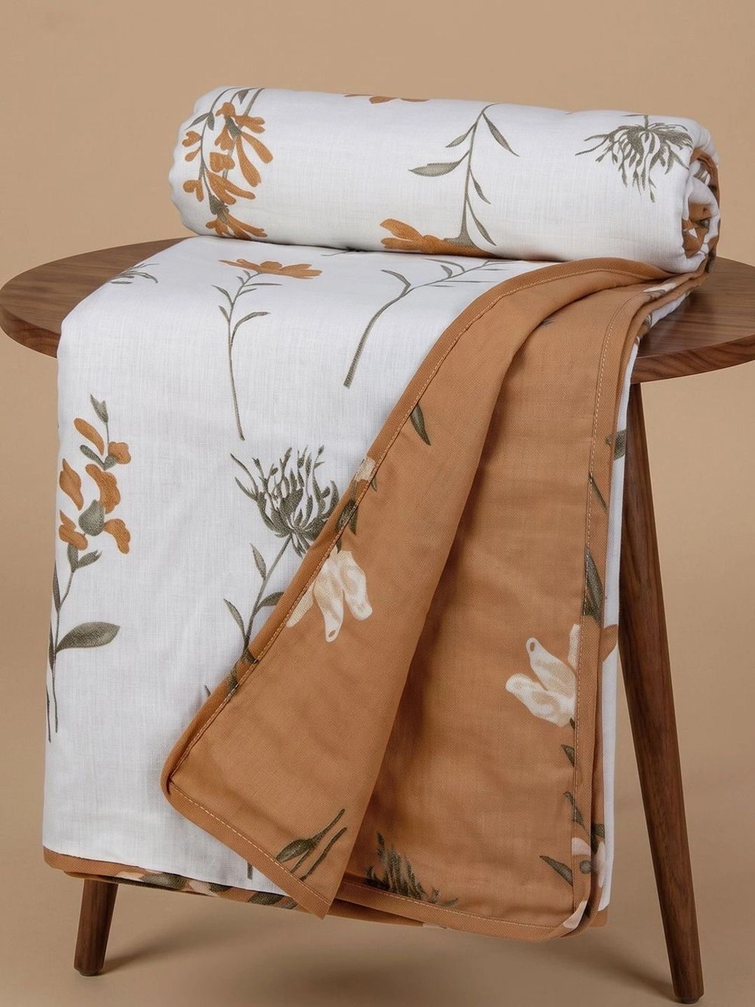 Huesland Orange & White Floral AC Room Dohar-picture-4