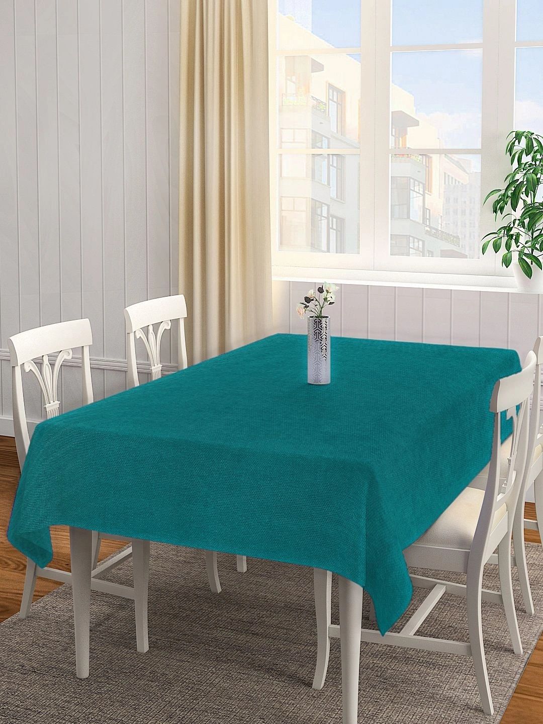 Myntra Elegant Homes Green Cotton 6-Seater Table Cover with Textured details-picture-17