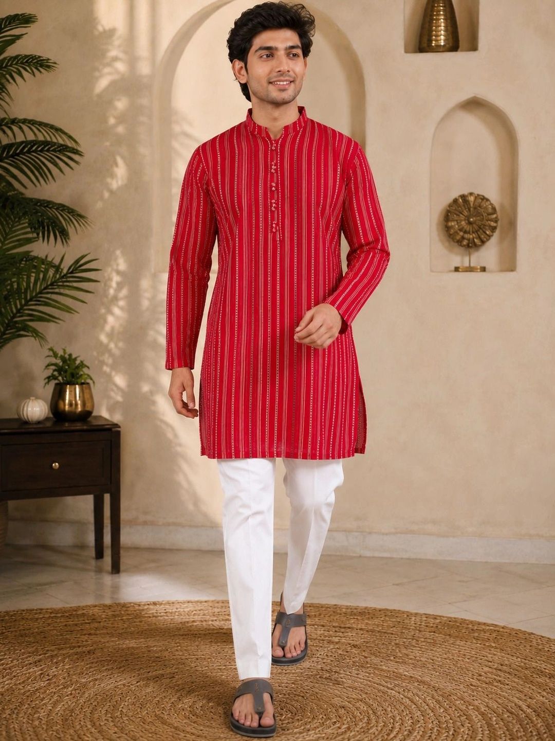 VASTRA BY LARA Men Striped Kurta Set with Trousers-picture-34