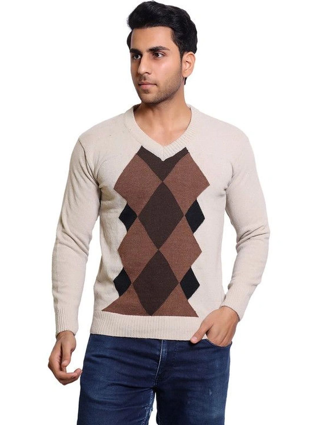 Grand Line Men Argyle Colourblocked Woollen Pullover-picture-27