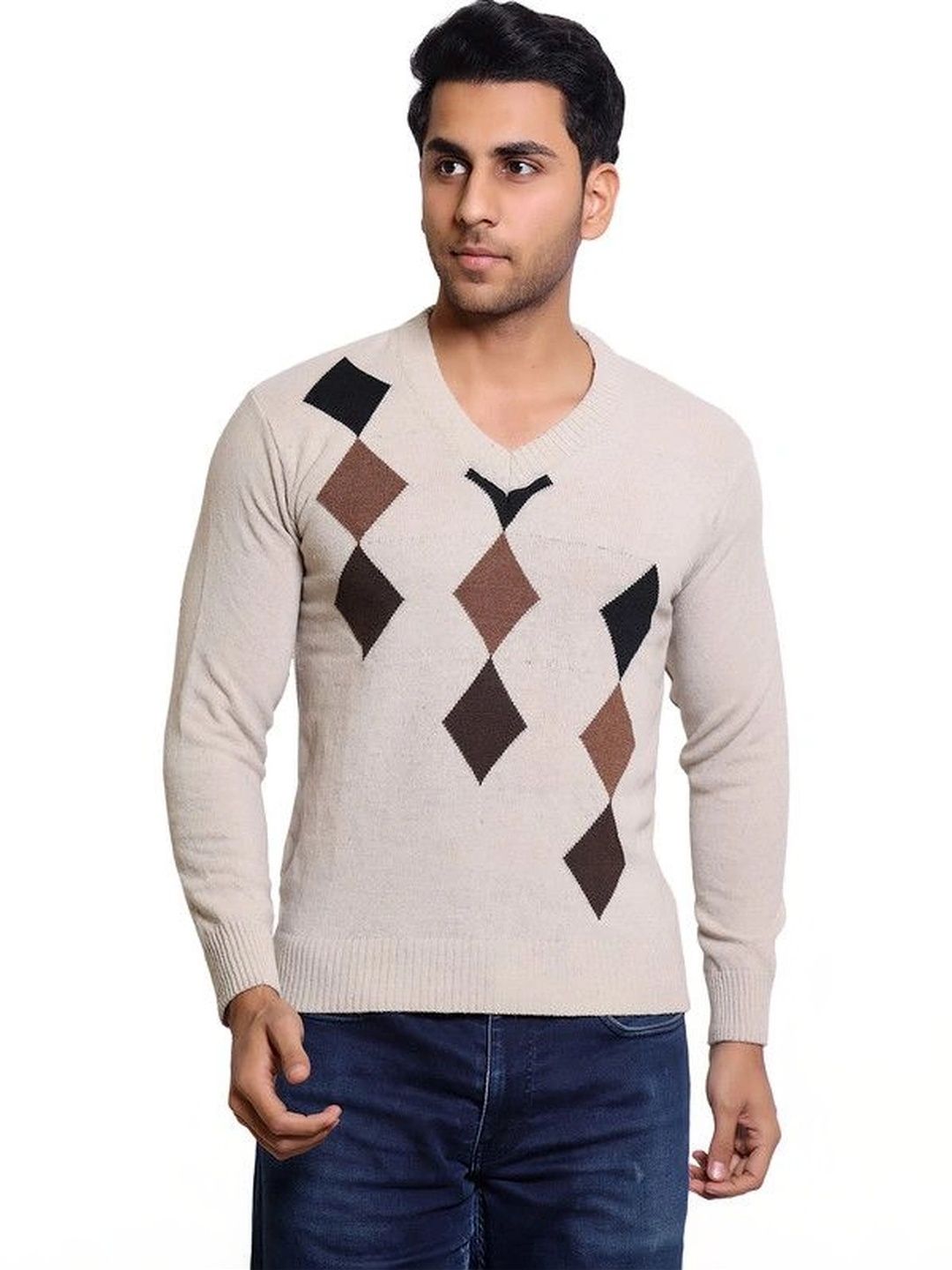 Grand Line Men Argyle Woollen Pullover-picture-38