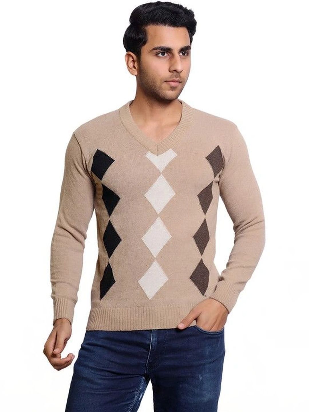 Grand Line Men Argyle Printed Woollen Pullover-picture-31