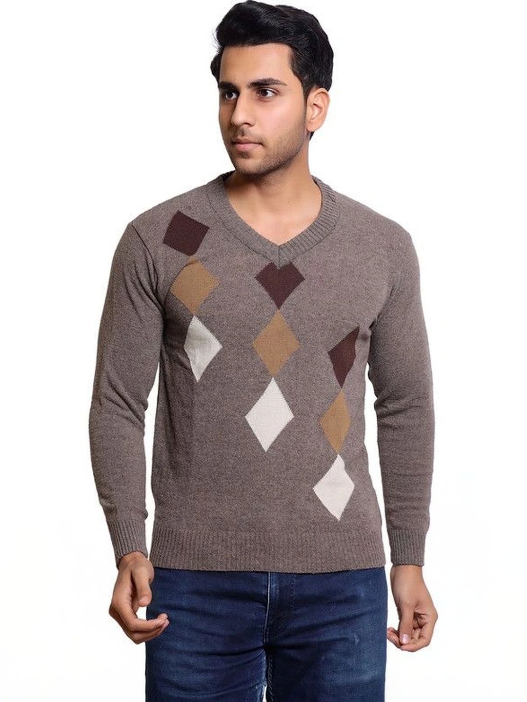 Grand Line Men Argyle Printed Woollen Pullover-picture-28