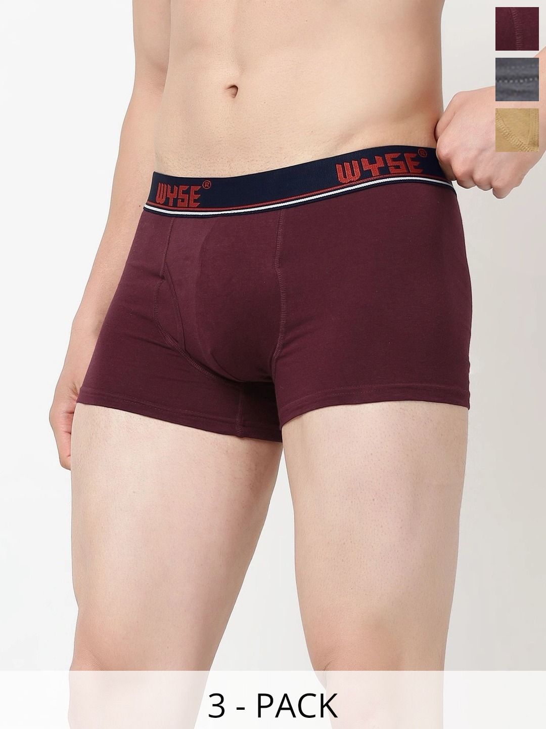 WYSE Pack of 3 Cotton Assorted Solid Trunks-picture-38
