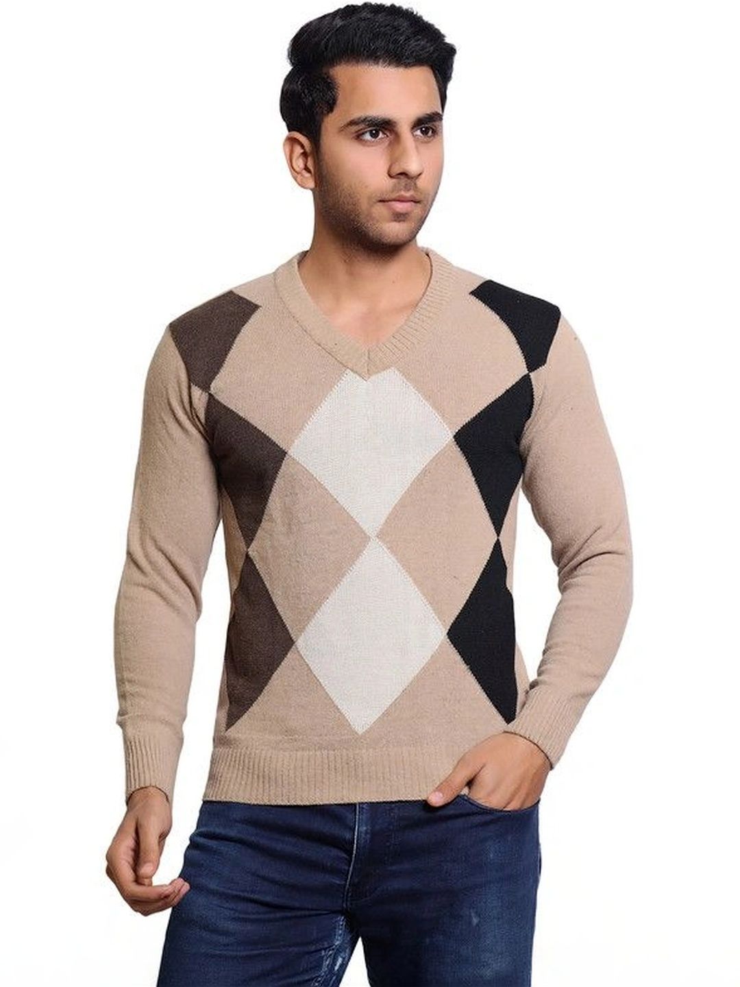 Grand Line Men Argyle Woollen Pullover-picture-34