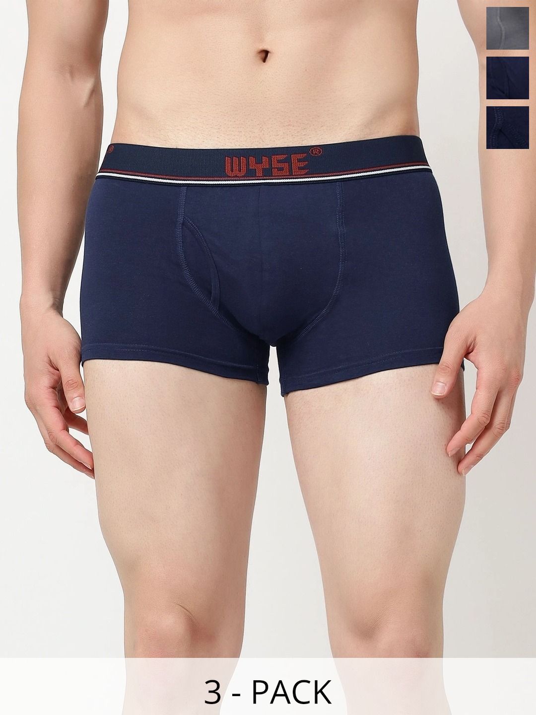 WYSE Pack of 3 Cotton Assorted Solid Trunks-picture-22