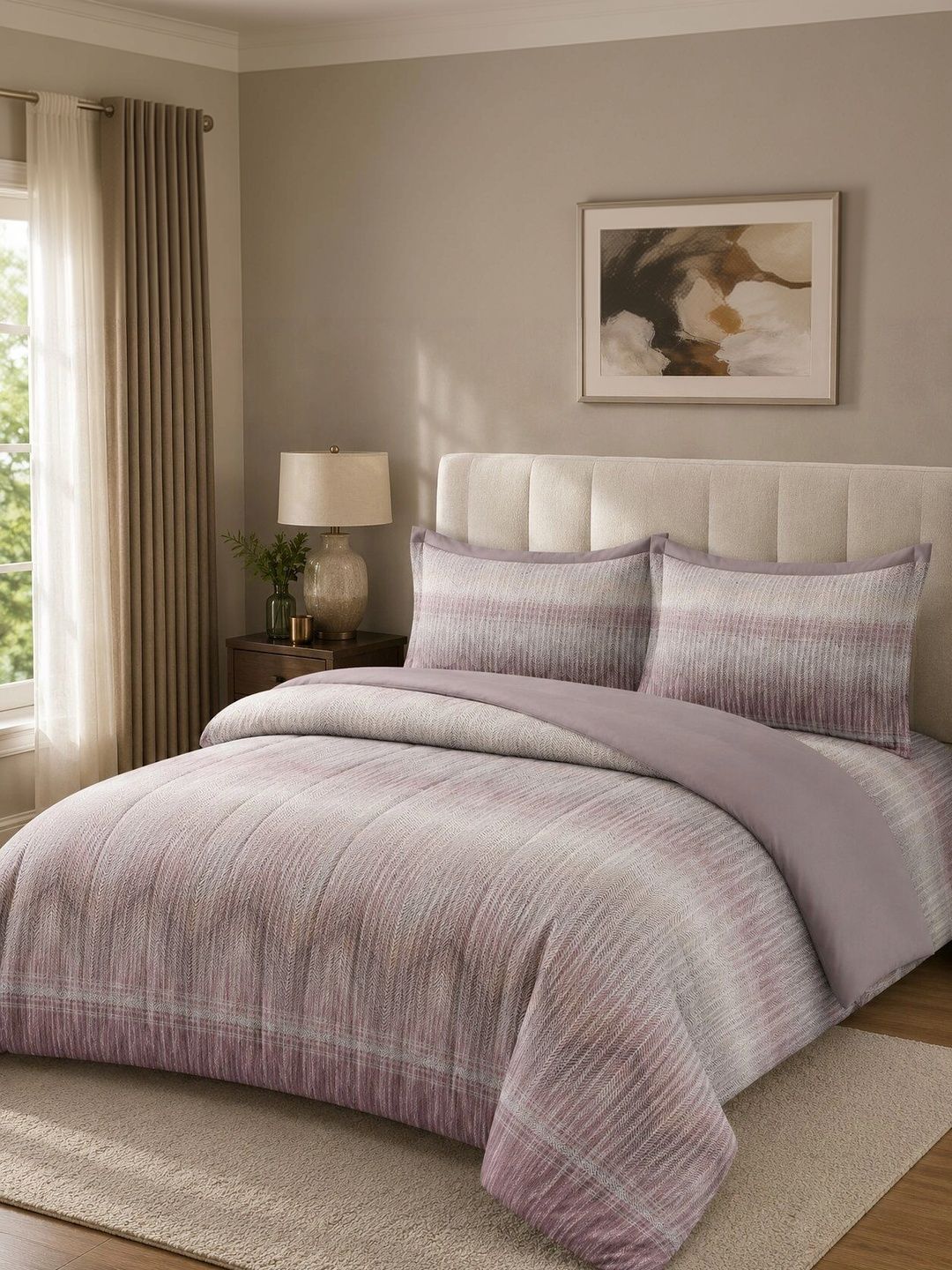 Nivasam Mauve & Grey Self Design Cotton 4 Piece Double King Superfine Bedding Set-image-10