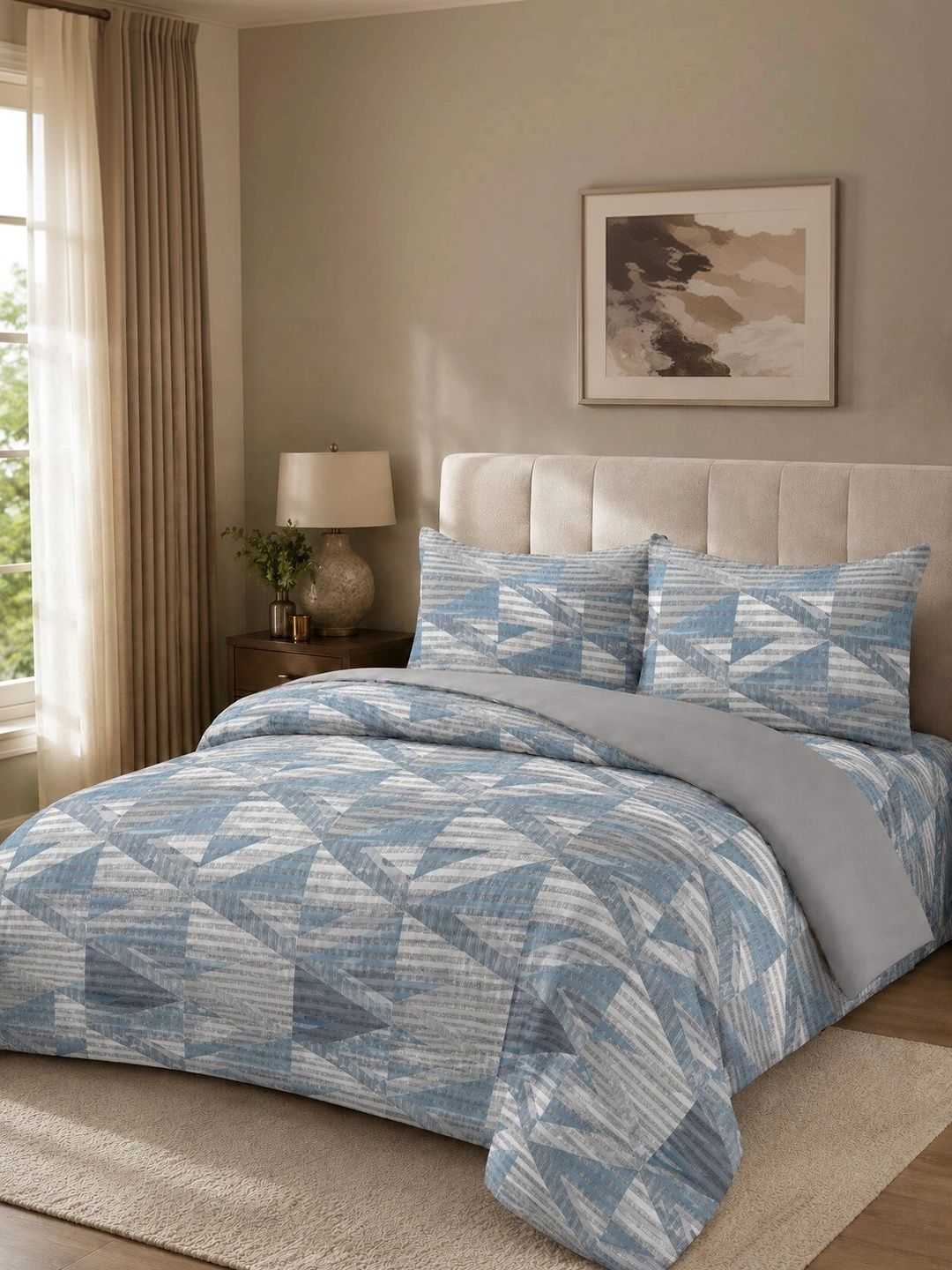 Nivasam Blue & Grey Self Design Cotton 4 Piece Double King Superfine Bedding Set-picture-57