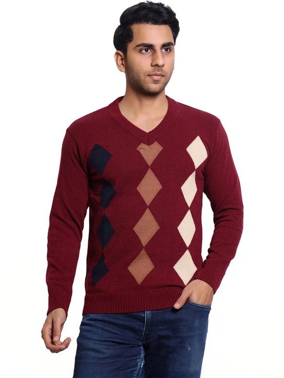 Grand Line Men Argyle Printed Woollen Pullover-picture-30