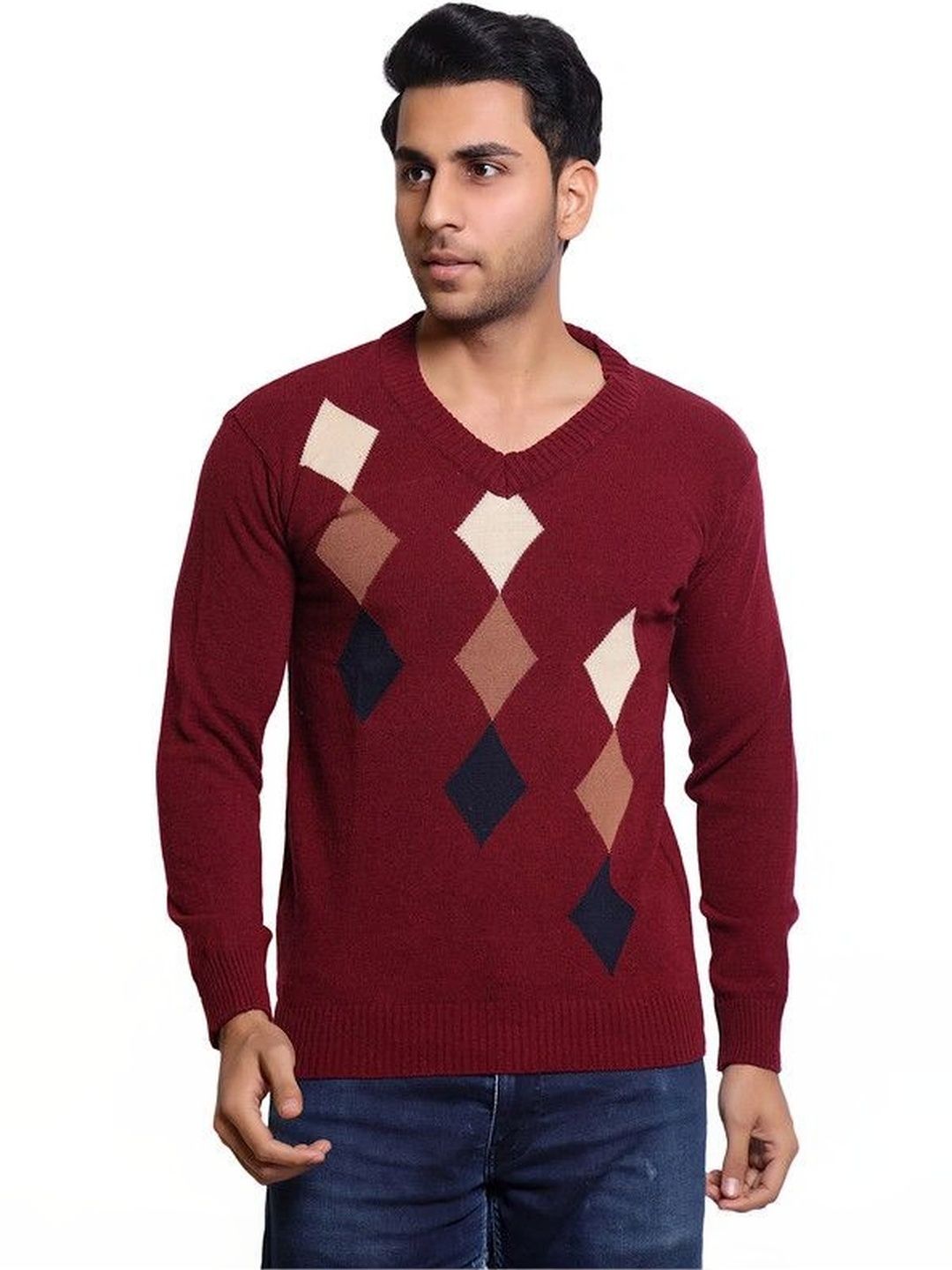 Grand Line Men Argyle Woollen Pullover-picture-41