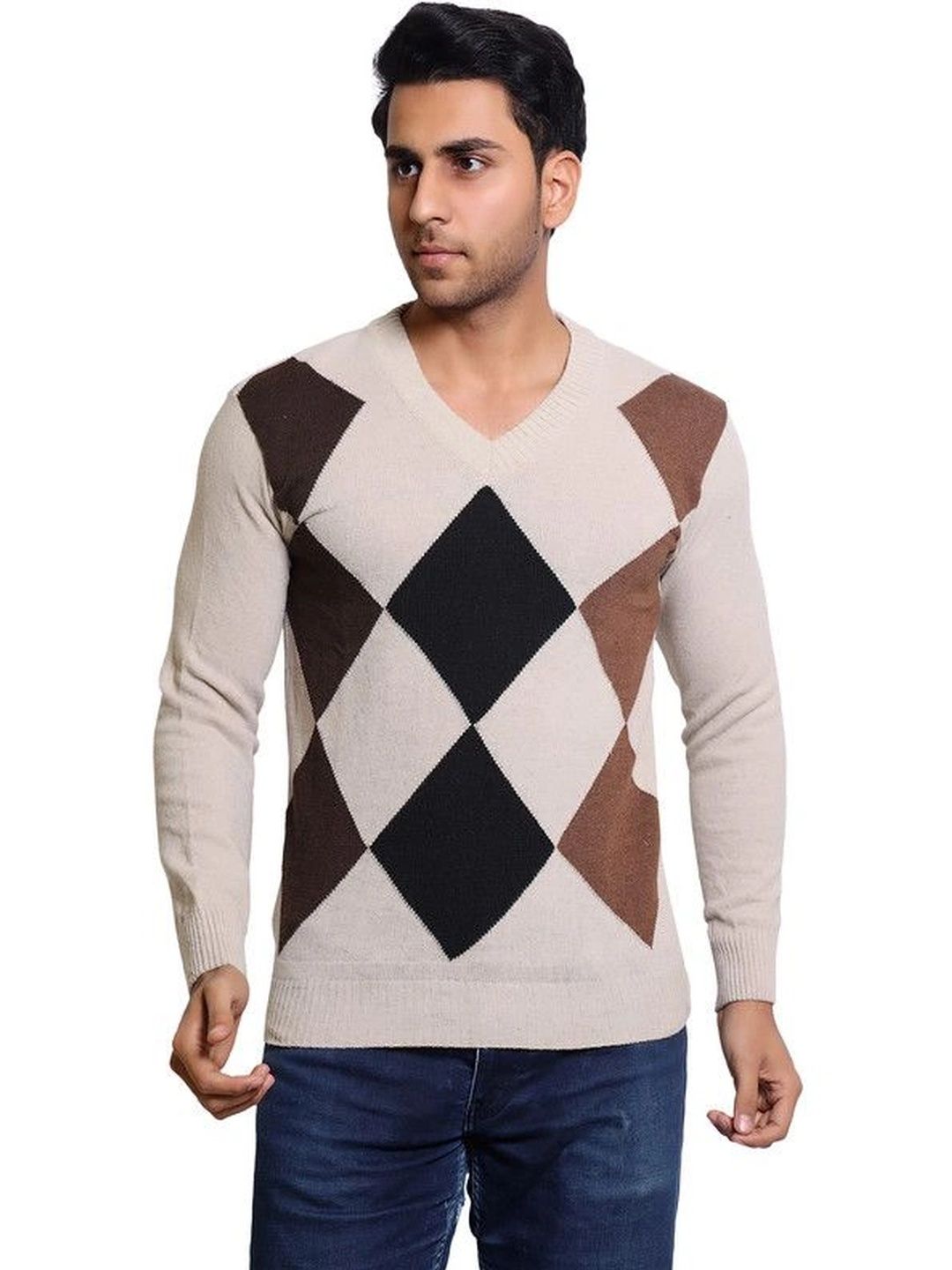 Grand Line Men Argyle Checked Woollen Pullover-picture-23