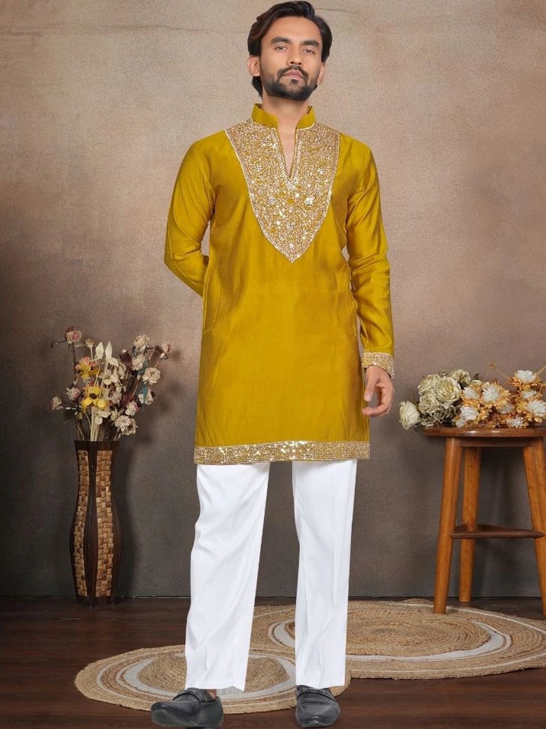 WELL TEX Men Embellished Sequinned Kurta-picture-23