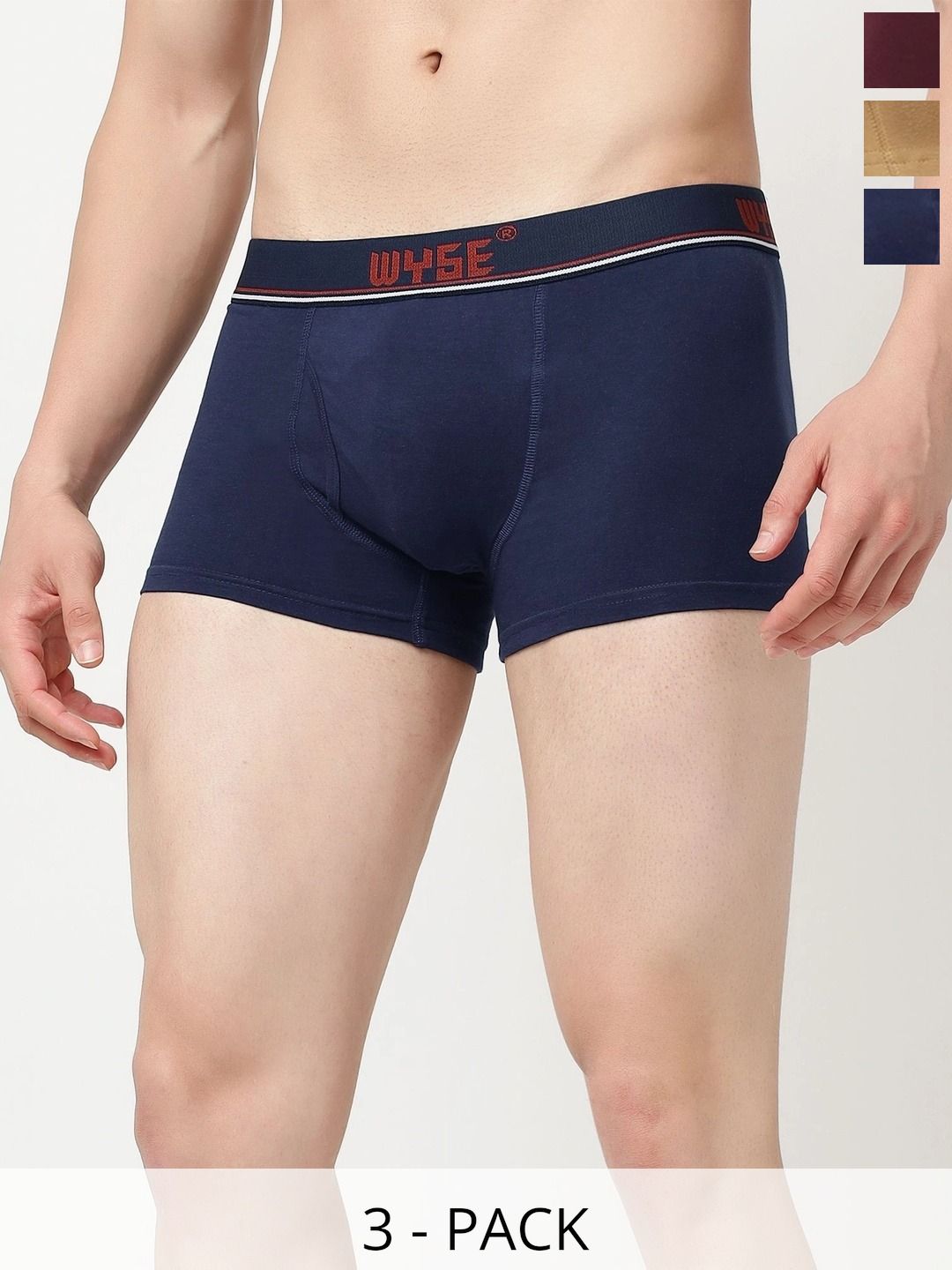 WYSE Pack of 3 Cotton Assorted Solid Trunks-picture-26