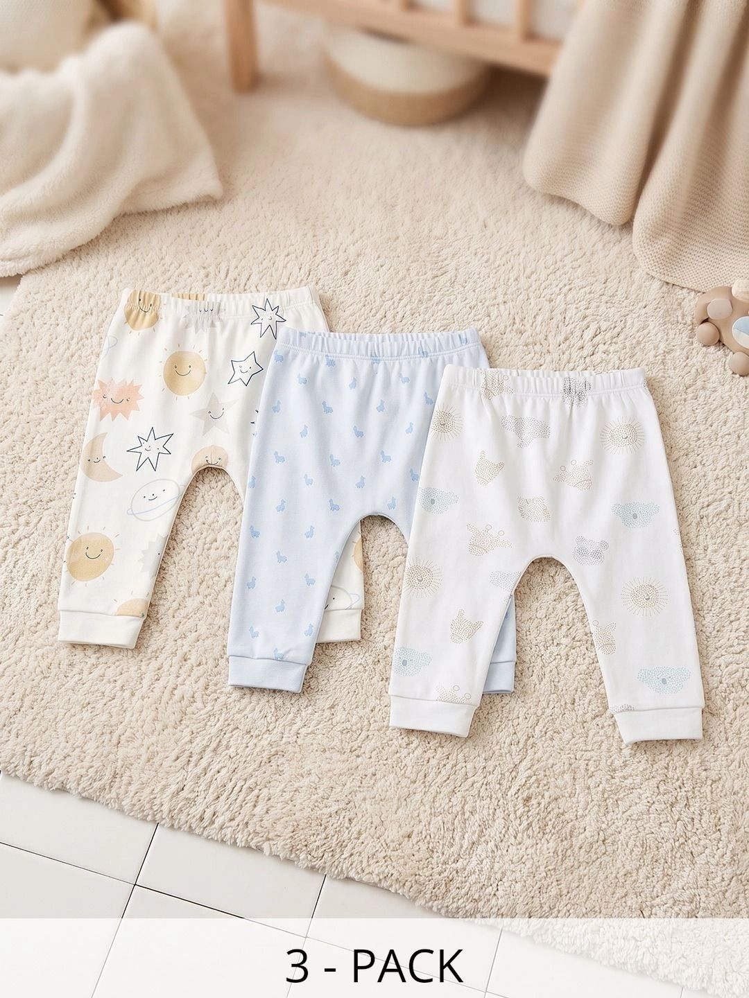 Lil Tomatoes Baby Pack of 3 Regular Fit Graphic Print Track Pants-picture-32