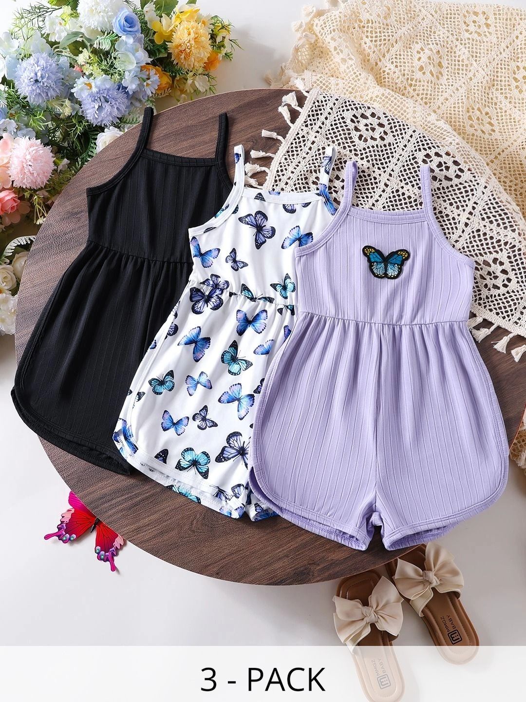 INCLUD Girls Pack Of 3 Printed V Neck Jumsuits-picture-21