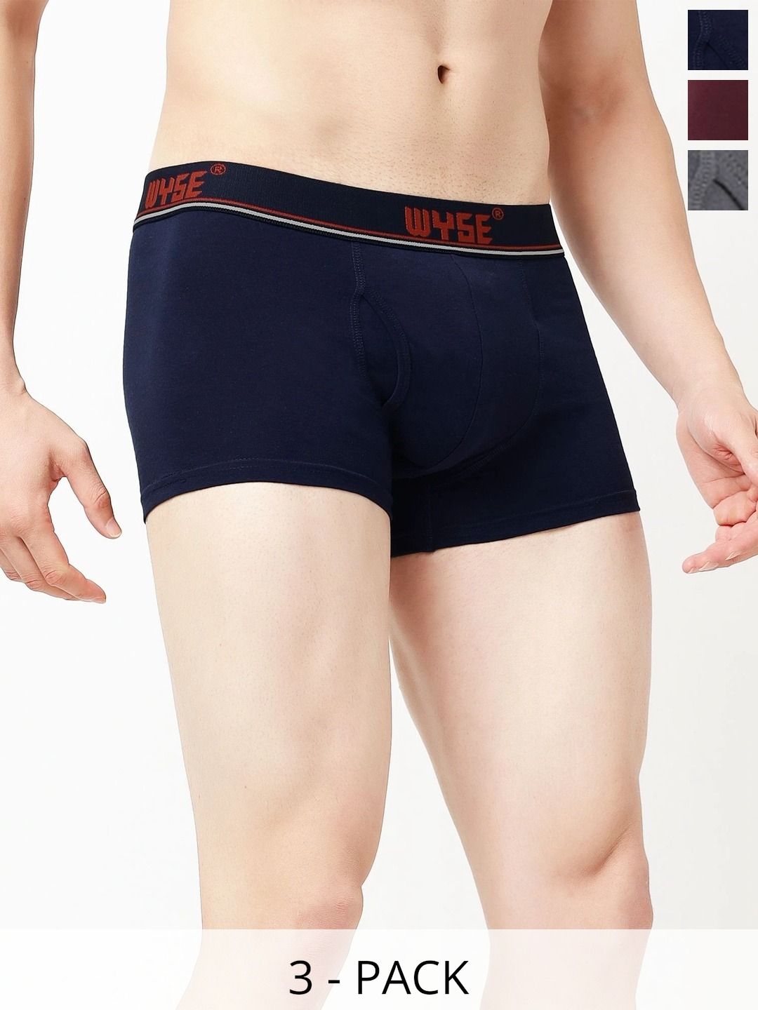 WYSE Pack of 3 Cotton Assorted Solid Trunks-picture-13